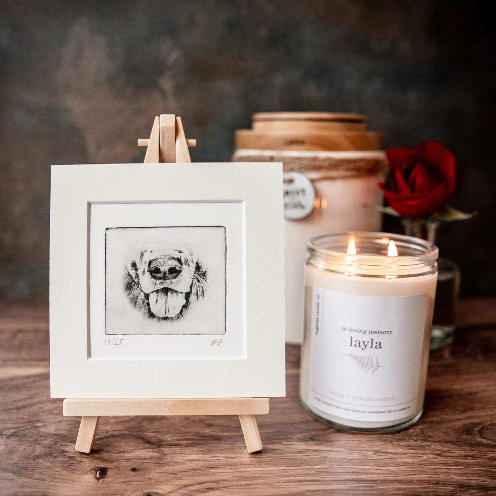 Black and white dog portrait of california dog by pet artist Mandi